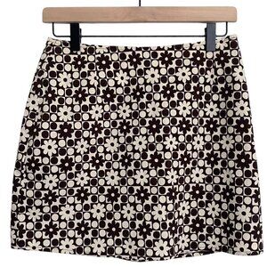 Retro geometric floral print skirt brown